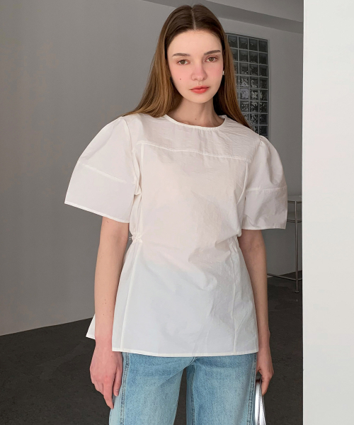VASCARA(バスカラ)の「String Puff Half Sleeve Blouse (3colors)(シャツ/ブラウス・レディース・スカイブルー/ホワイト・FREE)」の4枚目の写真