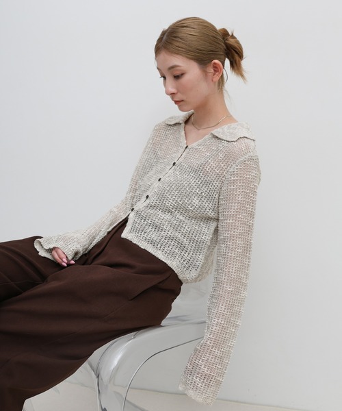 select MOCA（セレクトモカ）の「ボタンデザイン透かし編みショートカーディガン（カーディガン/ボレロ・レディース・ブラック/グレー/ベージュ・FREE）」の19枚目の写真