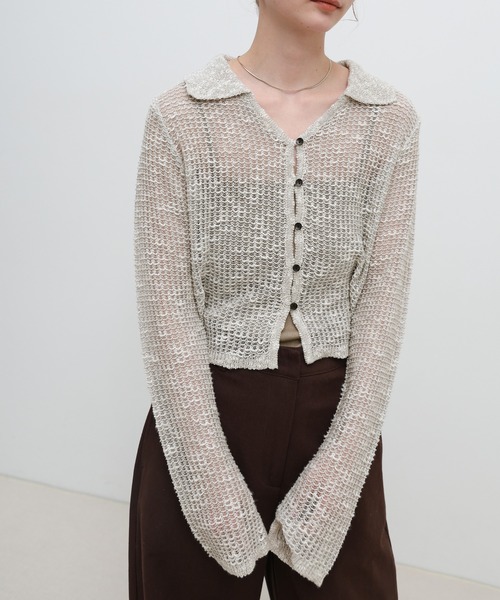 select MOCA（セレクトモカ）の「ボタンデザイン透かし編みショートカーディガン（カーディガン/ボレロ・レディース・ブラック/グレー/ベージュ・FREE）」の18枚目の写真