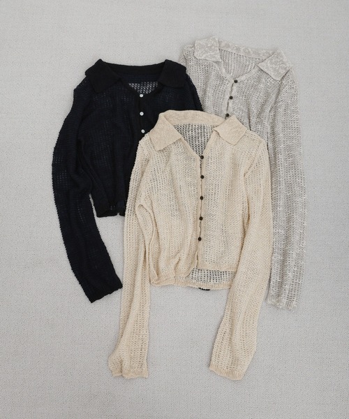 select MOCA（セレクトモカ）の「ボタンデザイン透かし編みショートカーディガン（カーディガン/ボレロ・レディース・ブラック/グレー/ベージュ・FREE）」の16枚目の写真