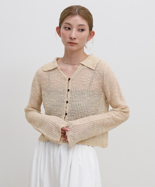 select MOCA（セレクトモカ）の「ボタンデザイン透かし編みショートカーディガン（カーディガン/ボレロ・レディース・ブラック/グレー/ベージュ・FREE）」の7枚目の写真