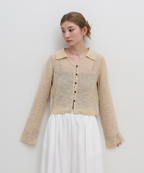 select MOCA（セレクトモカ）の「ボタンデザイン透かし編みショートカーディガン（カーディガン/ボレロ・レディース・ブラック/グレー/ベージュ・FREE）」の8枚目の写真