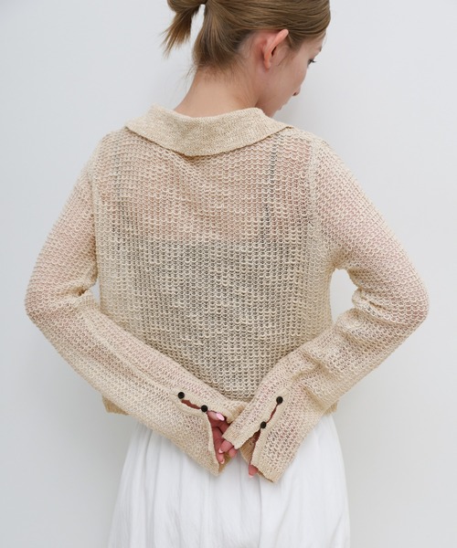 select MOCA（セレクトモカ）の「ボタンデザイン透かし編みショートカーディガン（カーディガン/ボレロ・レディース・ブラック/グレー/ベージュ・FREE）」の9枚目の写真
