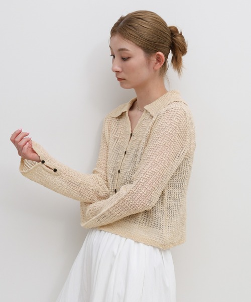 select MOCA（セレクトモカ）の「ボタンデザイン透かし編みショートカーディガン（カーディガン/ボレロ・レディース・ブラック/グレー/ベージュ・FREE）」の15枚目の写真