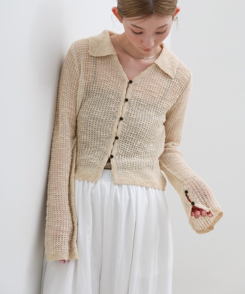 select MOCA（セレクトモカ）の「ボタンデザイン透かし編みショートカーディガン（カーディガン/ボレロ・レディース・ブラック/グレー/ベージュ・FREE）」の11枚目の写真