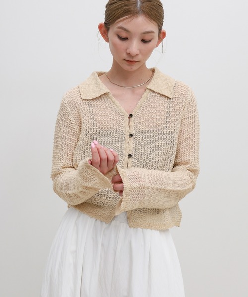 select MOCA（セレクトモカ）の「ボタンデザイン透かし編みショートカーディガン（カーディガン/ボレロ・レディース・ブラック/グレー/ベージュ・FREE）」の12枚目の写真