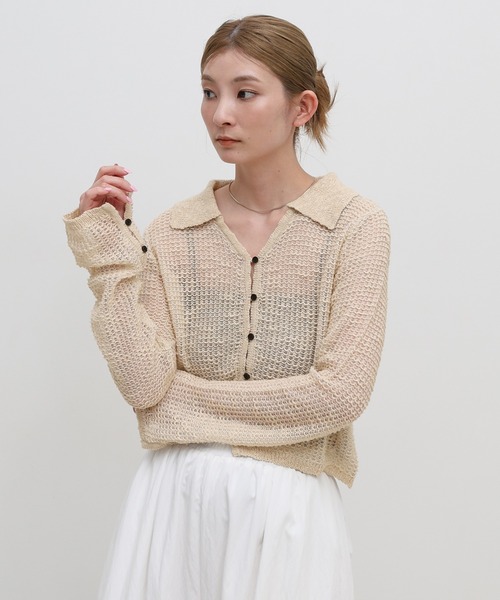 select MOCA（セレクトモカ）の「ボタンデザイン透かし編みショートカーディガン（カーディガン/ボレロ・レディース・ブラック/グレー/ベージュ・FREE）」の13枚目の写真