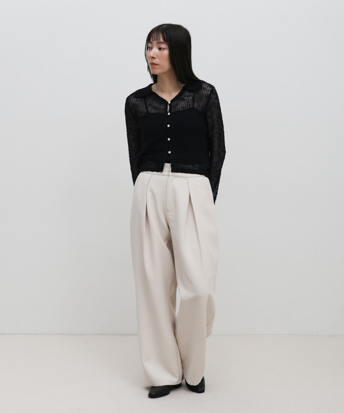 select MOCA（セレクトモカ）の「ボタンデザイン透かし編みショートカーディガン（カーディガン/ボレロ・レディース・ブラック/グレー/ベージュ・FREE）」の6枚目の写真