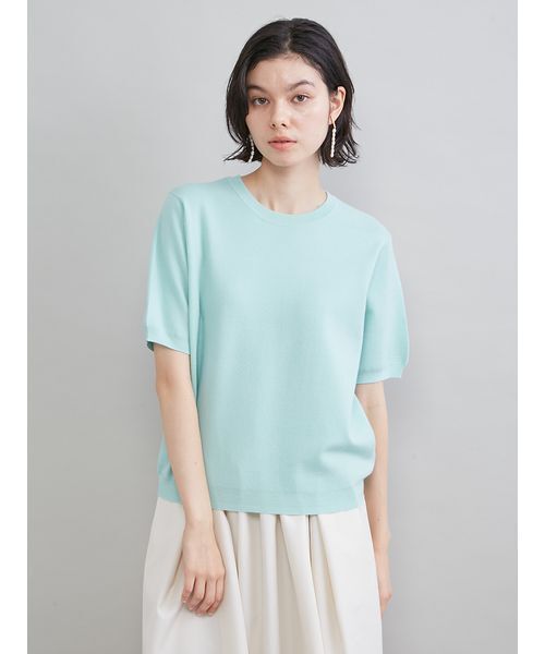 Mila Owen(ミラオーウェン)の「コットンブレンドクールネックニット(ニット/セーター・レディース・ライトベージュ/チャコールグレー/ミント・F)」の3枚目の写真