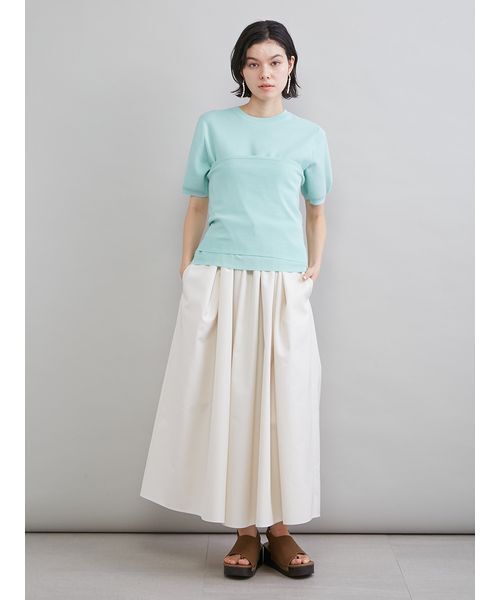 Mila Owen(ミラオーウェン)の「コットンブレンドクールネックニット(ニット/セーター・レディース・ライトベージュ/チャコールグレー/ミント・F)」の13枚目の写真