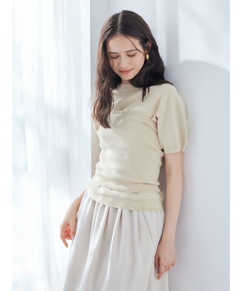 Mila Owen(ミラオーウェン)の「コットンブレンドクールネックニット(ニット/セーター・レディース・ライトベージュ/チャコールグレー/ミント・F)」の17枚目の写真