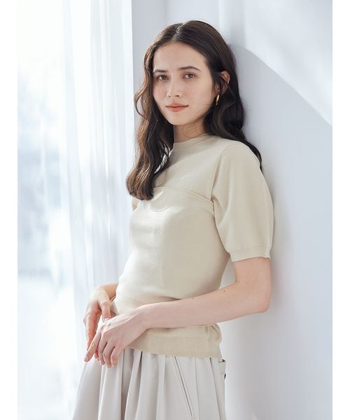 Mila Owen(ミラオーウェン)の「コットンブレンドクールネックニット(ニット/セーター・レディース・ライトベージュ/チャコールグレー/ミント・F)」の18枚目の写真