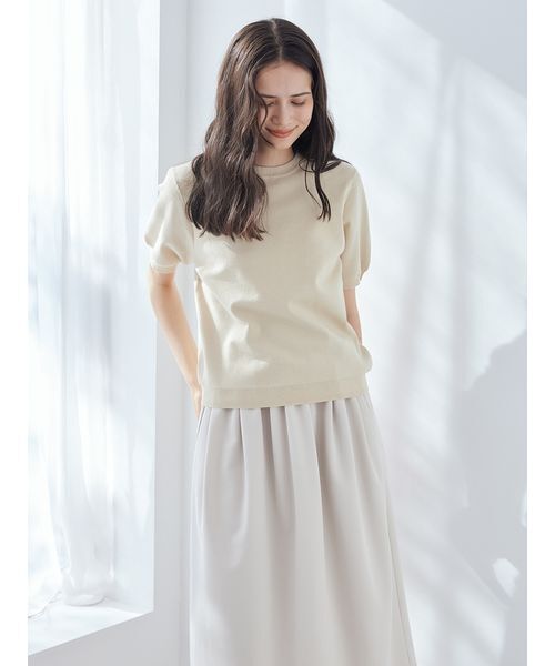 Mila Owen(ミラオーウェン)の「コットンブレンドクールネックニット(ニット/セーター・レディース・ライトベージュ/チャコールグレー/ミント・F)」の19枚目の写真