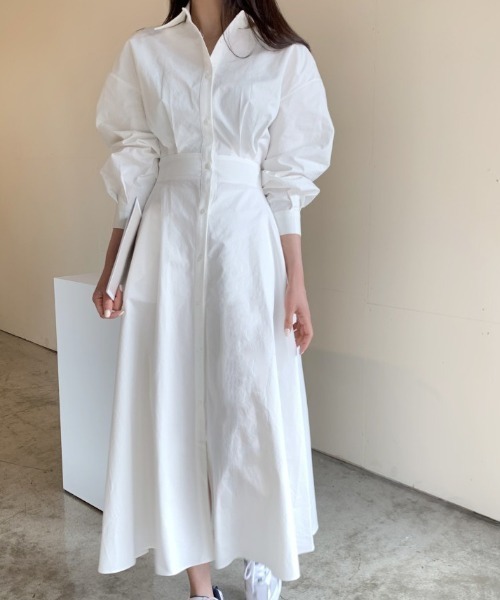 FREE STYLISTS(フリー スタイリスト)の「YUGA_YGMC Korean-style voluminous sleeve flared shirt dress(ワンピース・レディース・ベージュ/ライトブルー/ホワイト・FREE)」の3枚目の写真