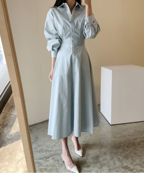 FREE STYLISTS(フリー スタイリスト)の「YUGA_YGMC Korean-style voluminous sleeve flared shirt dress(ワンピース・レディース・ベージュ/ライトブルー/ホワイト・FREE)」の5枚目の写真