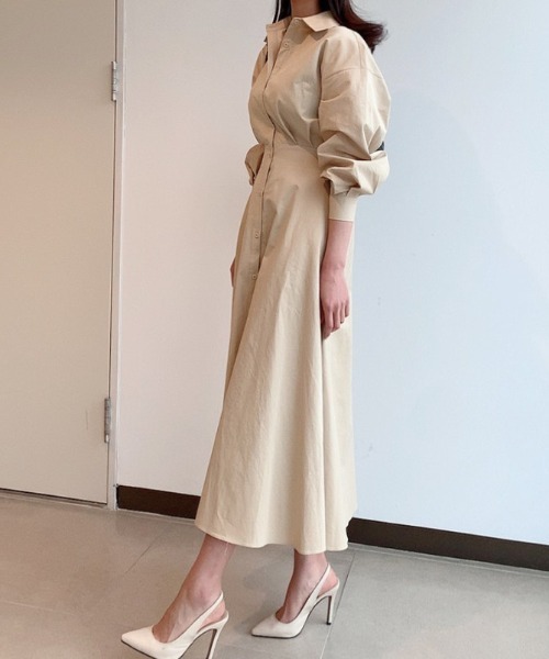 FREE STYLISTS(フリー スタイリスト)の「YUGA_YGMC Korean-style voluminous sleeve flared shirt dress(ワンピース・レディース・ベージュ/ライトブルー/ホワイト・FREE)」の7枚目の写真