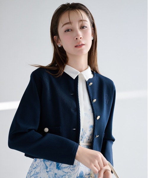 CELFORD(セルフォード)の「【UVカット】トリム刺繍カーディガン(ノーカラージャケット・レディース・イエロー/オフホワイト/ピンク/ネイビー・F)」の2枚目の写真