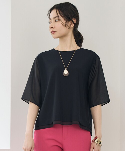自由区(ジユウク)の「ストレッチアムンゼン Tブラウス(Tシャツ/カットソー・レディース・スカイブルー系/ベージュ系/ネイビー系・40/38)」の3枚目の写真