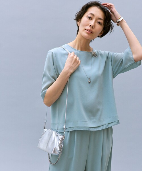 自由区(ジユウク)の「ストレッチアムンゼン Tブラウス(Tシャツ/カットソー・レディース・スカイブルー系/ベージュ系/ネイビー系・40/38)」の4枚目の写真