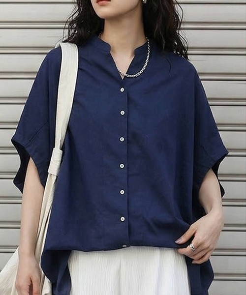 antiqua(アンティカ)の「キーネック リネンライク ドルマンシャツ(シャツ/ブラウス・レディース・ブラック/ナチュラル/ベージュ系その他/ライム/ピンク/ネイビー/パープル・ONESIZE)」の22枚目の写真