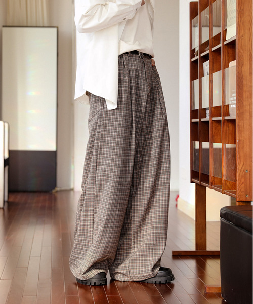 neos(ネオス)の「【neos】ワイド バルーン バレル チェックパンツ スラックス ルーズシルエット メンズ ユニセックス(スラックス・メンズ・ブラウン/ブラック・MEDIUM/LARGE/X-LARGE/XX-LARGE/XXX-LARGE)」の10枚目の写真