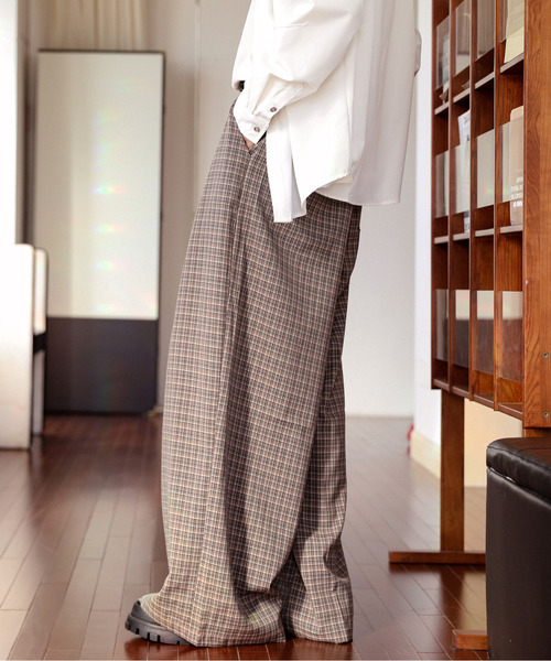 neos(ネオス)の「【neos】ワイド バルーン バレル チェックパンツ スラックス ルーズシルエット メンズ ユニセックス(スラックス・メンズ・ブラウン/ブラック・MEDIUM/LARGE/X-LARGE/XX-LARGE/XXX-LARGE)」の11枚目の写真