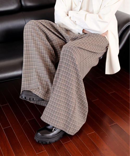 neos(ネオス)の「【neos】ワイド バルーン バレル チェックパンツ スラックス ルーズシルエット メンズ ユニセックス(スラックス・メンズ・ブラウン/ブラック・MEDIUM/LARGE/X-LARGE/XX-LARGE/XXX-LARGE)」の14枚目の写真