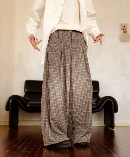 neos(ネオス)の「【neos】ワイド バルーン バレル チェックパンツ スラックス ルーズシルエット メンズ ユニセックス(スラックス・メンズ・ブラウン/ブラック・MEDIUM/LARGE/X-LARGE/XX-LARGE/XXX-LARGE)」の15枚目の写真