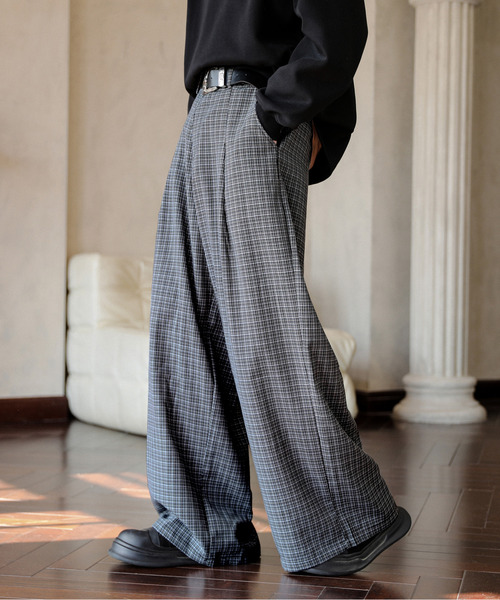 neos(ネオス)の「【neos】ワイド バルーン バレル チェックパンツ スラックス ルーズシルエット メンズ ユニセックス(スラックス・メンズ・ブラウン/ブラック・MEDIUM/LARGE/X-LARGE/XX-LARGE/XXX-LARGE)」の3枚目の写真