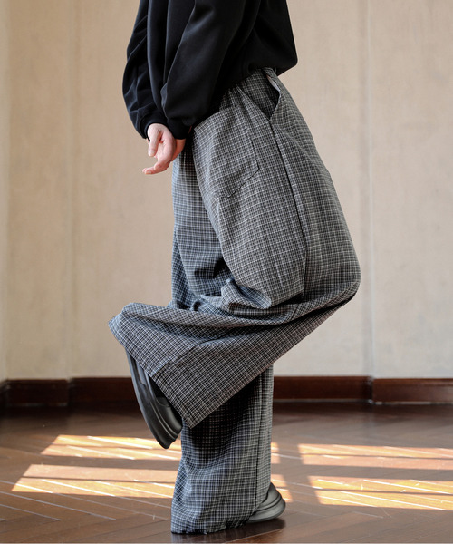 neos(ネオス)の「【neos】ワイド バルーン バレル チェックパンツ スラックス ルーズシルエット メンズ ユニセックス(スラックス・メンズ・ブラウン/ブラック・MEDIUM/LARGE/X-LARGE/XX-LARGE/XXX-LARGE)」の5枚目の写真