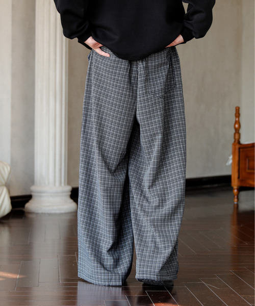neos(ネオス)の「【neos】ワイド バルーン バレル チェックパンツ スラックス ルーズシルエット メンズ ユニセックス(スラックス・メンズ・ブラウン/ブラック・MEDIUM/LARGE/X-LARGE/XX-LARGE/XXX-LARGE)」の6枚目の写真