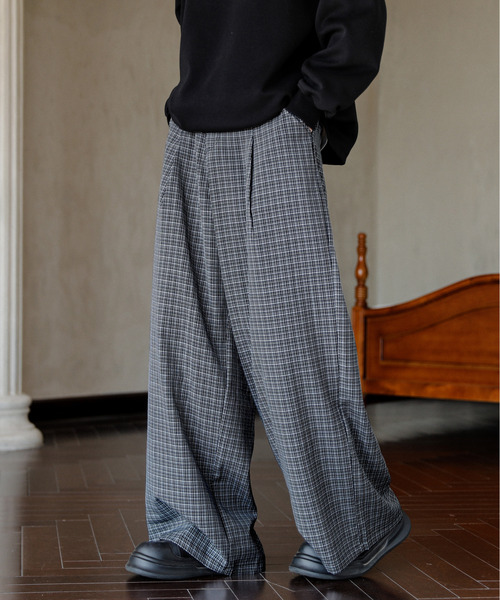 neos(ネオス)の「【neos】ワイド バルーン バレル チェックパンツ スラックス ルーズシルエット メンズ ユニセックス(スラックス・メンズ・ブラウン/ブラック・MEDIUM/LARGE/X-LARGE/XX-LARGE/XXX-LARGE)」の7枚目の写真
