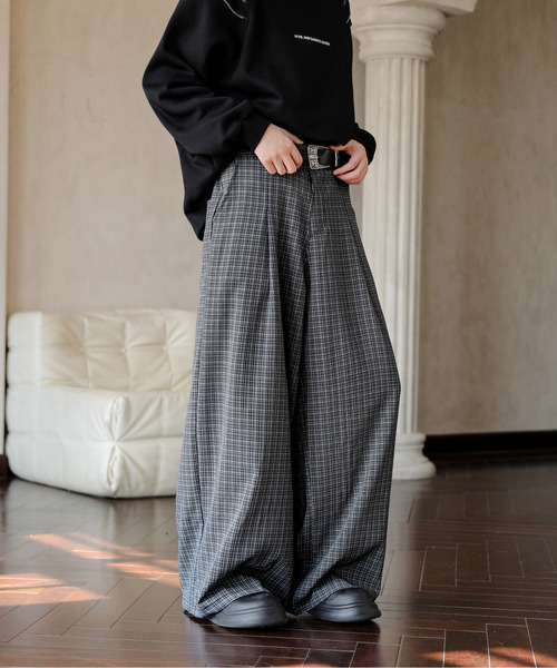 neos(ネオス)の「【neos】ワイド バルーン バレル チェックパンツ スラックス ルーズシルエット メンズ ユニセックス(スラックス・メンズ・ブラウン/ブラック・MEDIUM/LARGE/X-LARGE/XX-LARGE/XXX-LARGE)」の8枚目の写真