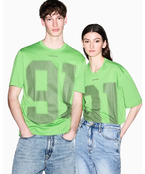 Armani - アルマーニ Tシャツプレゼント♡スタッズロゴ装飾パステルミンティグリーン セール】【A|X アルマーニ エクスチェンジ】91ロゴ 半袖クルーネックT