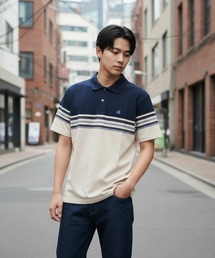 HANGTEN（ハンテン）の「【HANGTEN/ハンテン】スタンダードシルエットパネル切り替えデザインスラブ天竺プリントポロシャツ サーフブランド カジュアル ゴルフ スポーツ（ポロシャツ）」