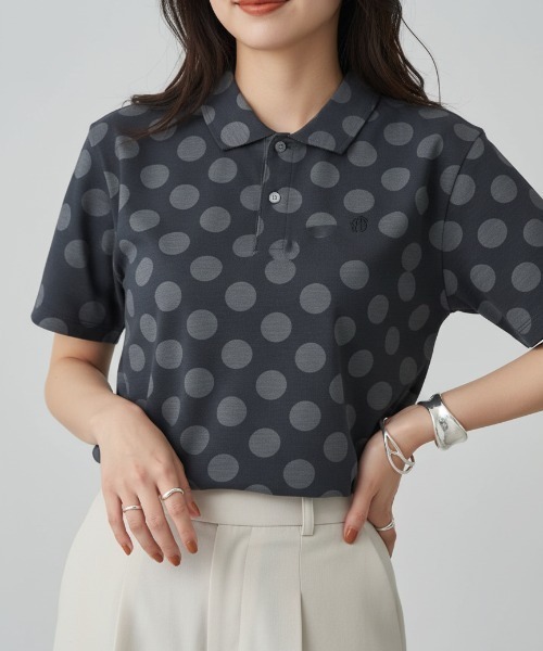 HANGTEN(ハンテン)の「【HANGTEN/ハンテン】スタンダードシルエットパネル切り替えデザインスラブ天竺プリントポロシャツ サーフブランド カジュアル ゴルフ スポーツ ドット(ポロシャツ・レディース・ヘザーチャコール/ネイビー系1/ホワイト系その他/グレー系その他/ブルー系その他/レッド系その他/ナチュラル・LARGE/MEDIUM/X-LARGE)」の1枚目の写真