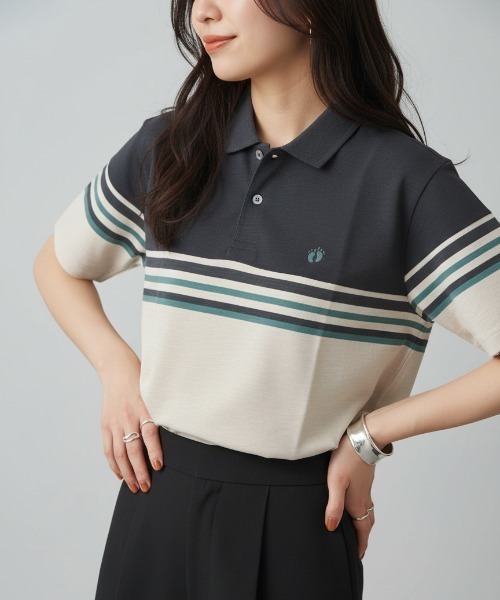 HANGTEN(ハンテン)の「【HANGTEN/ハンテン】スタンダードシルエットパネル切り替えデザインスラブ天竺プリントポロシャツ サーフブランド カジュアル ゴルフ スポーツ ドット(ポロシャツ・レディース・ヘザーチャコール/ネイビー系1/ホワイト系その他/グレー系その他/ブルー系その他/レッド系その他/ナチュラル・LARGE/MEDIUM/X-LARGE)」の3枚目の写真