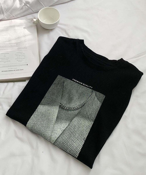 LOWO(ロワ)の「綿混 モノクロプリント オーバー Tシャツ(Tシャツ/カットソー・レディース・ブラック/チャコールグレー/ホワイト・FREE)」の17枚目の写真