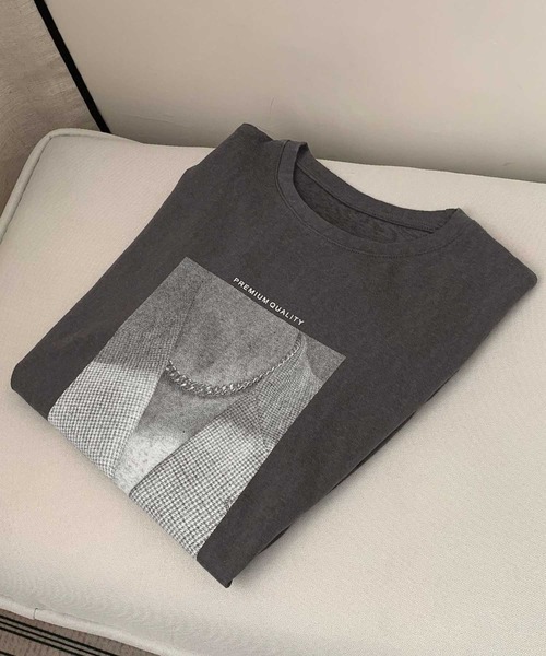 LOWO(ロワ)の「綿混 モノクロプリント オーバー Tシャツ(Tシャツ/カットソー・レディース・ブラック/チャコールグレー/ホワイト・FREE)」の19枚目の写真