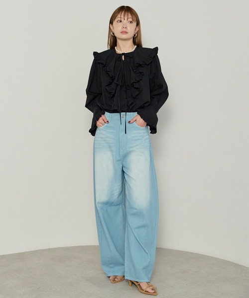 enhaut（アンオート）の「ヴィンテージ加工 デニム ワイド パンツ（デニムパンツ・レディース・ライトブルー/インディゴブルー・FREE）」の8枚目の写真