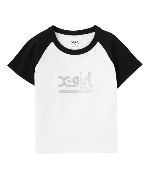 X-girl(エックスガール)の「NYC MILLS LOGO RAGLAN S/S BABY TEE(Tシャツ/カットソー・レディース・ホワイト/ピンク/チャコール・S/M)」の2枚目の写真