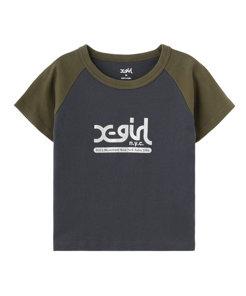X-girl(エックスガール)の「NYC MILLS LOGO RAGLAN S/S BABY TEE(Tシャツ/カットソー・レディース・ホワイト/ピンク/チャコール・S/M)」の7枚目の写真