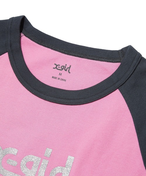X-girl(エックスガール)の「NYC MILLS LOGO RAGLAN S/S BABY TEE(Tシャツ/カットソー・レディース・ホワイト/ピンク/チャコール・S/M)」の9枚目の写真