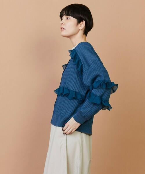 FRAPBOIS（フラボア）の「シアーフリル カーディガン（カーディガン/ボレロ・レディース・ブラック/ブルーグリーン・1）」の14枚目の写真