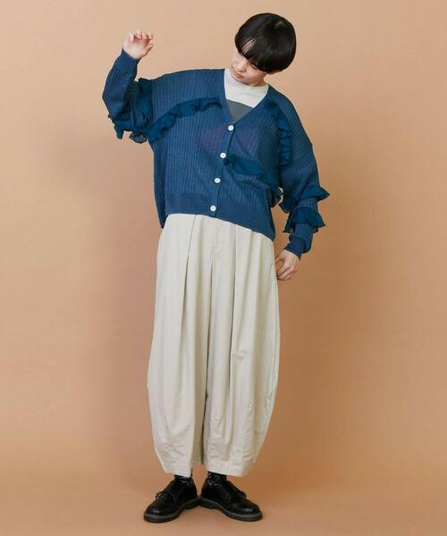 FRAPBOIS（フラボア）の「シアーフリル カーディガン（カーディガン/ボレロ・レディース・ブラック/ブルーグリーン・1）」の3枚目の写真