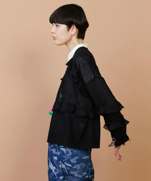 FRAPBOIS（フラボア）の「シアーフリル カーディガン（カーディガン/ボレロ・レディース・ブラック/ブルーグリーン・1）」の7枚目の写真