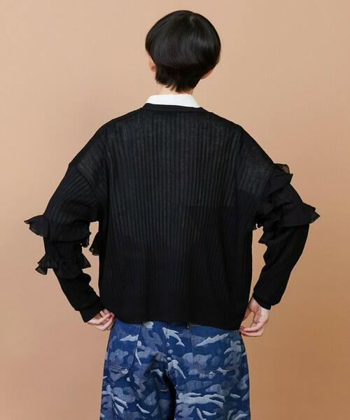 FRAPBOIS（フラボア）の「シアーフリル カーディガン（カーディガン/ボレロ・レディース・ブラック/ブルーグリーン・1）」の8枚目の写真