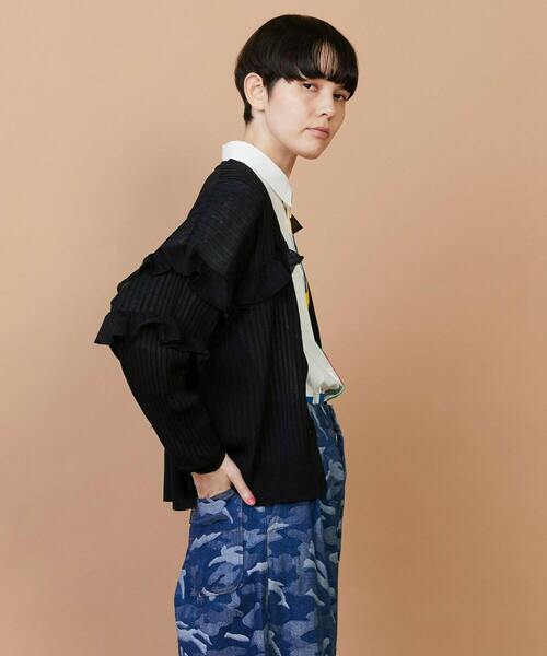 FRAPBOIS（フラボア）の「シアーフリル カーディガン（カーディガン/ボレロ・レディース・ブラック/ブルーグリーン・1）」の9枚目の写真