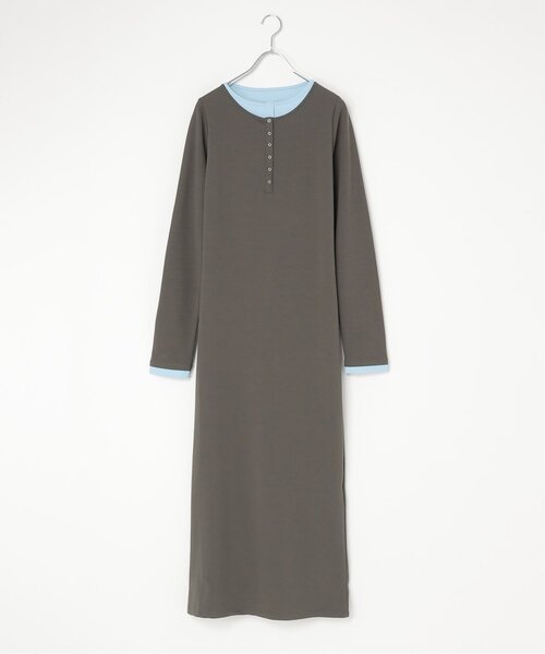 VENCEEXCHANGE（ヴァンスエクスチェンジ）の「レイヤードヘンリーネックロングワンピース（ワンピース・レディース・ブラック/杢グレー/チャコール・FREE）」の4枚目の写真