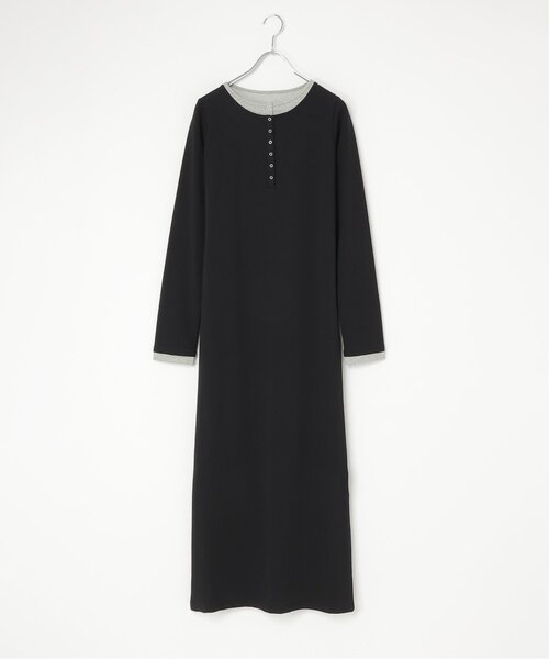 VENCEEXCHANGE（ヴァンスエクスチェンジ）の「レイヤードヘンリーネックロングワンピース（ワンピース・レディース・ブラック/杢グレー/チャコール・FREE）」の5枚目の写真